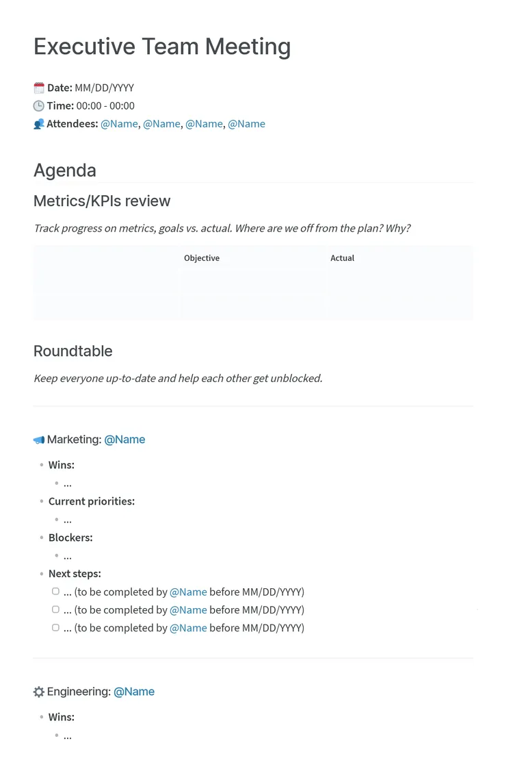 Executive meeting minutes template
