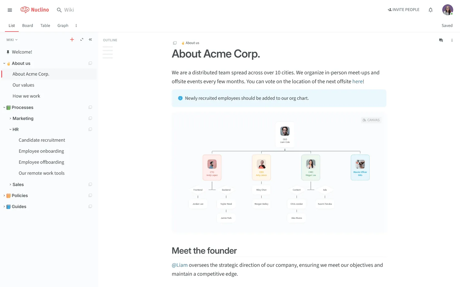An example of an internal company wiki created in Nuclino