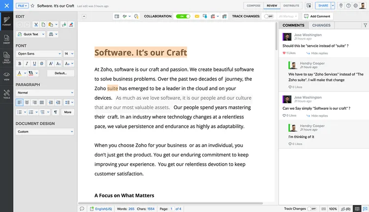 Meeting minutes software Zoho Writer