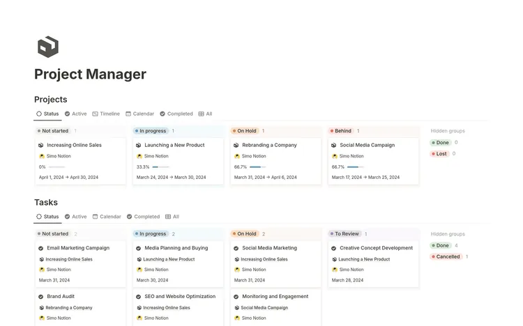 Project management in Notion