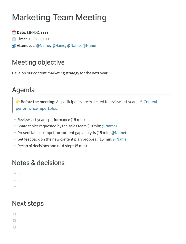 Marketing team meeting agenda