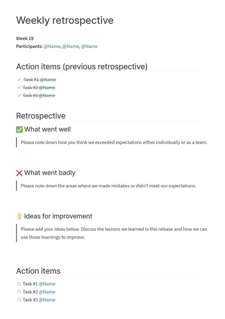 Retrospective meeting agenda