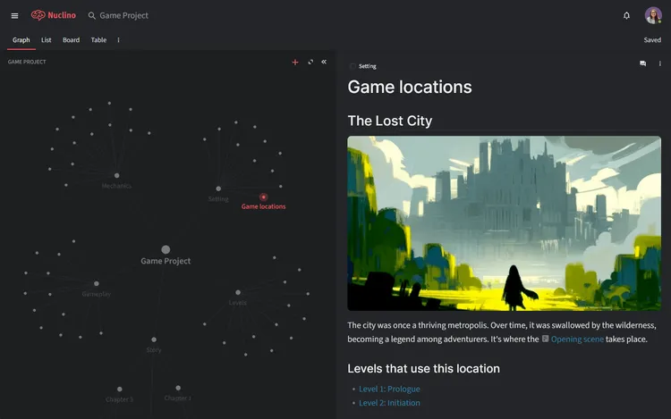 Game development software Nuclino