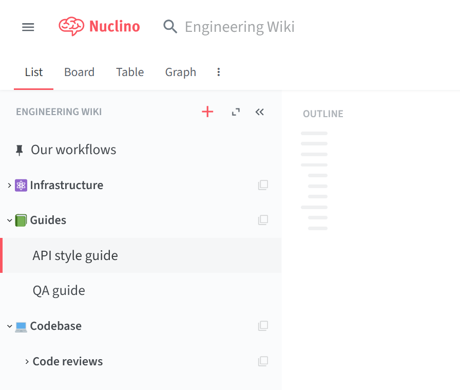 Documentation tool Nuclino organization