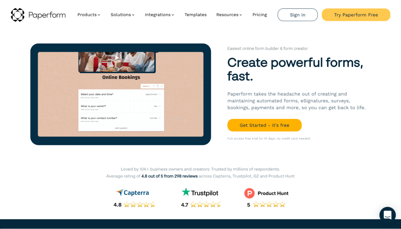 Best form builder tool for startups Paperform